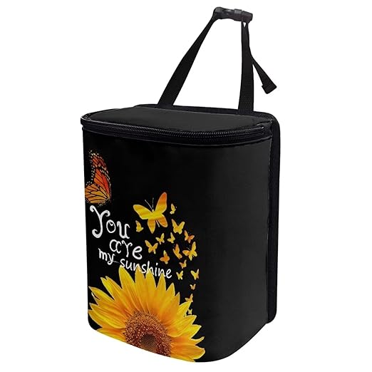 Sunflower Butterfly Print Car Trash Can with Lid, Auto Garbage Bin Leak-Proof Automotive Garbage Can Multipurpose Foldable Organizer Hanging Bag for Automotive SUV Trunk