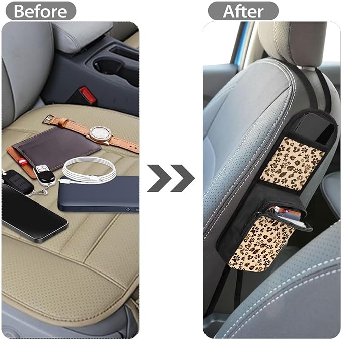 Auto Seat Storage Hanging Bag for Women Auto Seat Storage with Leopard Design Universal Car Front Seat Side Hanging Bag with Zipper for Cars SUVs Truck