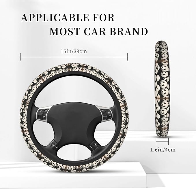 Neoprene Steering Wheel Cover Pan-Das-Pattern Car Steering Wheel Cover Universal Fit for Most Cars