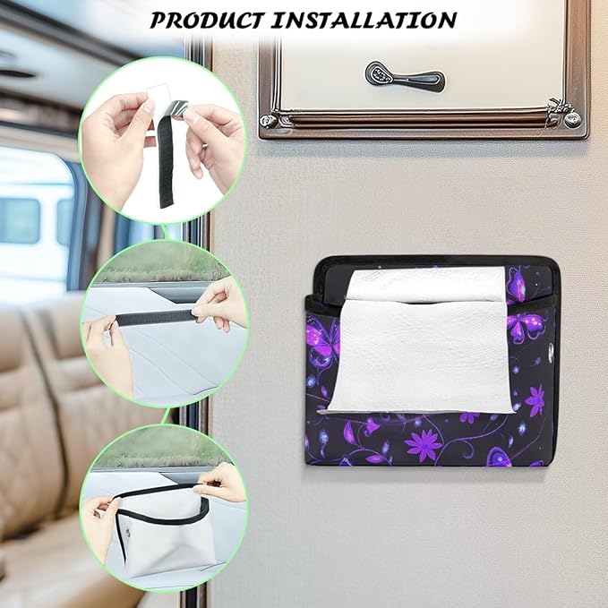Purple Butterfly Universal Car Side Pocket Organizer, Car Pocket Pouch for Cars Seat, Door, Window, Console, Multifunctional Cars Organizer Accessories for Phone Sunglasses Keys Cards