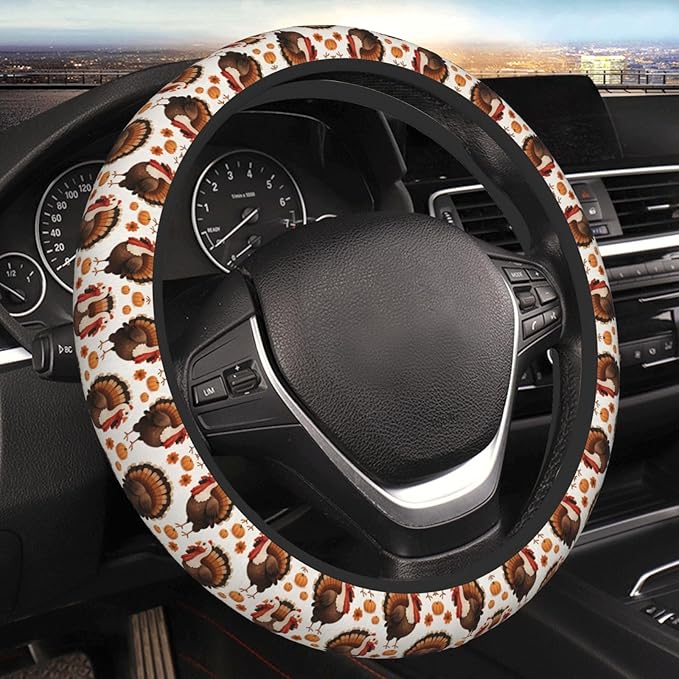 Thanksgiving Funny Turkey Universal Fit Steering Wheel Cover for Car, Truck, and SUV, Durable Steering Wheel Protection