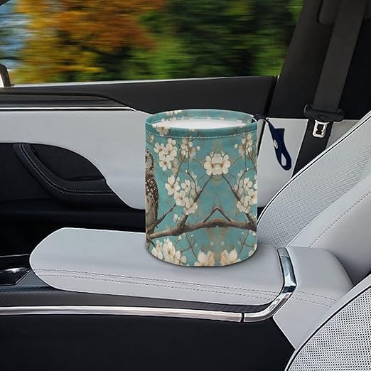 Brosoneto Owl Floral Car Trash Can Garbage Bin Universal Hanging Cars Garbage Can Cars Interior Accessories Fit Most Vehicle SUV Truck