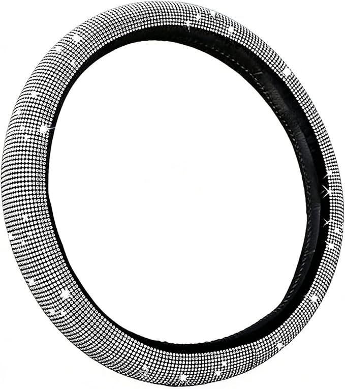 Bling Diamond Steering Wheel Cover, Universal Fit 14.5-15 Inch, Elastic No Inner Ring, All Season Car Decor(White)