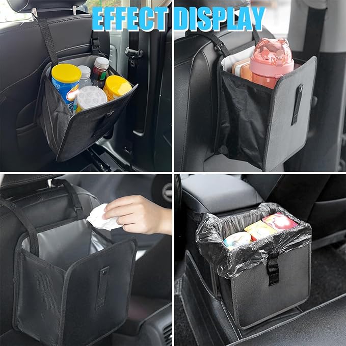 Car Trash Can, Foldable Hanging Multipurpose Vehicle Garbage Bag for Seat Console, Waterproof Collapsible Auto Interior Trash Bin Storage Organizer, Universal for Truck SUV RV (Large)