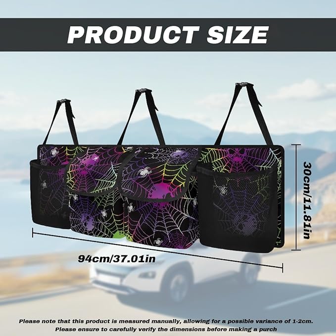 CLOHOMIN Skull Car Trunk Organizer Cobweb Backseat Hanging Organizer Sturdy Backseat Storage Organizer for Car Easy to Install Auto Organizer Bag