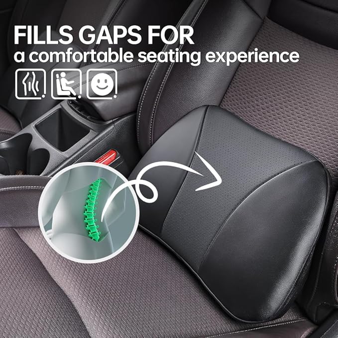 Aerovia 1p Memory Foam Lumbar Support Pillow for car Lower Back Pain Relief - Back Cushion for Driving, Chair Support for Car-Office Chair（Black）