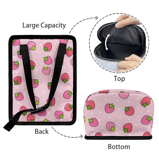 Pink Strawberry Car Trash Can with Lid - Collapsible Waterproof Garage Bag, Reusable Hanging Cute Automotive Garbage Bin, Adjustable Strap, Interior Organizer