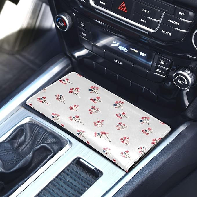 ALAZA Red Flowers Floral Car Registration and Insurance Card Holder Vehicle Glove Box Car Organizer Driver License Documents Holder Waller Case Organizers