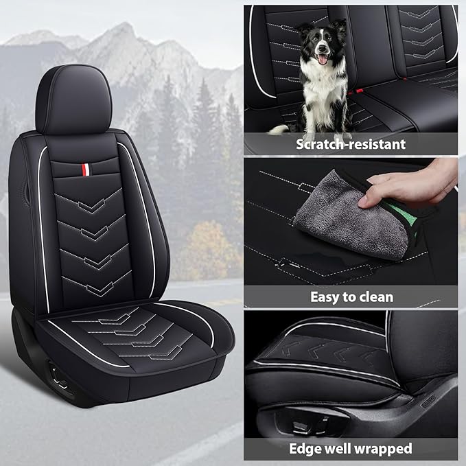MVRVMV 2-Seat Car Seat Covers for Hyundai Palisade 2020-2026, Waterproof Non-Slip Wear-Resistant Leather Seat Cover (2 Seat Standard, Black-White)