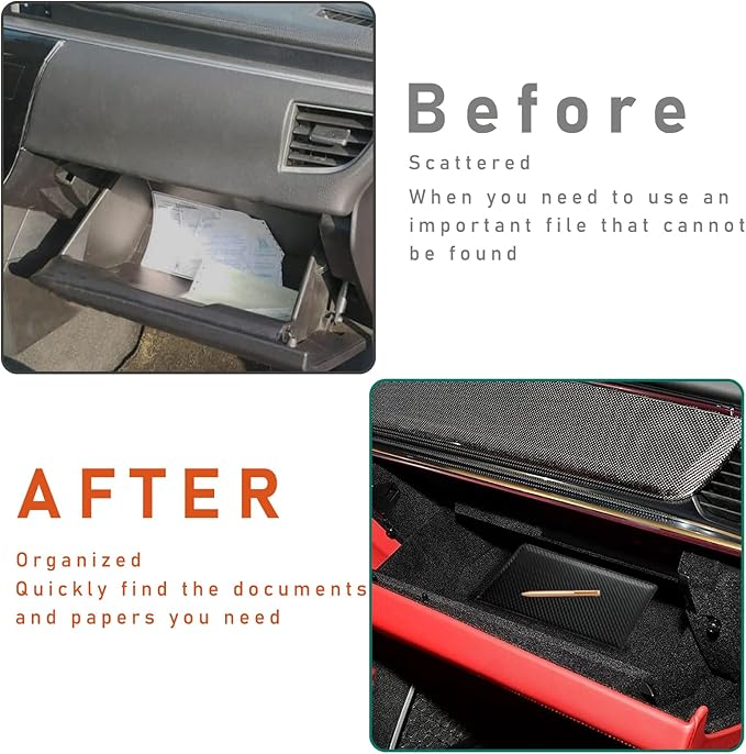 Kewucn Car Registration and Insurance Card Holder, Leather Auto License Document Glove Box Compartment Organizer, Essentials Vehicle Wallet Case for Driver License, ID Card (Black Carbon Fiber)