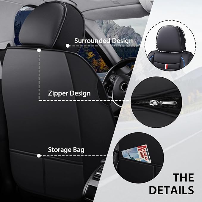 MVRVMV 2-Seat Car Seat Covers for Honda Pilot 2010-2026, Waterproof Non-Slip Wear-Resistant Leather Seat Cover (2 Seat Standard, Black-Blue)