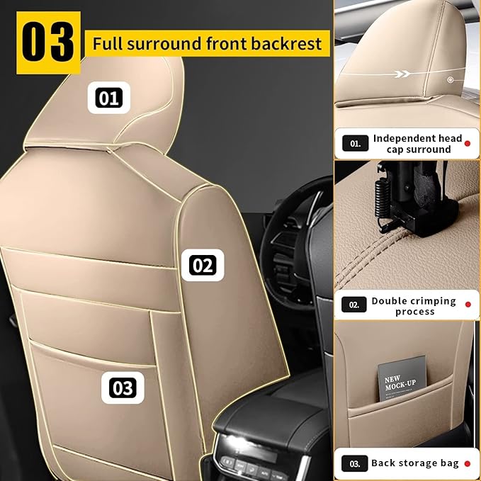 YORKNEIC Full Set Seat Covers Fit for VW Volkswagen Tiguan 2009-2025: Faux Leather Car Seat Cover Protector Cushion (5-Seat Full Set, Beige)