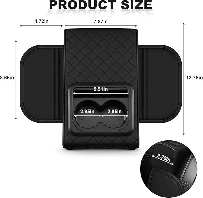 Center Console Cover Fit for Kia Sorento 2003-2025 with 2 Storage Bags Waterproof Leather Quilted Pattern Car Armrest Cover Cushion Elevating Pad Anti-Slip(Black)