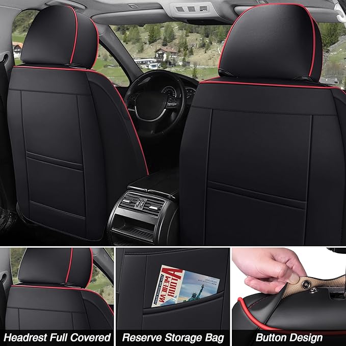 BYXN Car Seat Covers for Jeep Wrangler 2000-2026,Breathable Nappa Leather Car Seat Protector,Full Seat Cover Automotive Seat Cushion with Airbag Compatible(5 Seats,Black-Red)