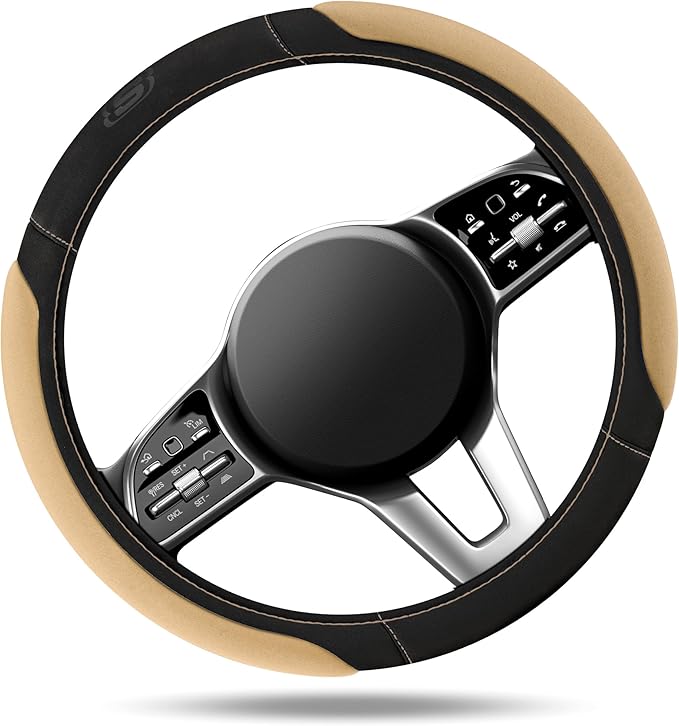 Skechers Steering Wheel Cover,Memory Foam Car Steering Wheel Cover,14.5-15inch Anti-Slip Safety Comfortable Desgin, Universal Accessory for Diverse Cars, Truck,SUV (Black & Beige)