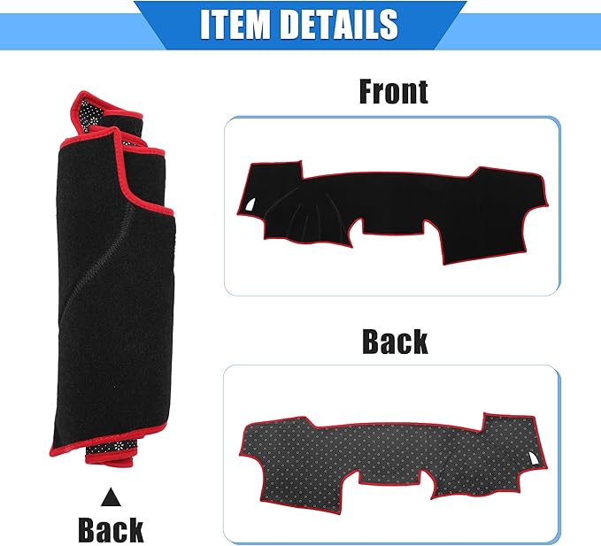 Car Dashboard Cover Compatible for Toyota RAV4 2001-2012, Protective Polyester Black Red Center Console Interior Trim Dash Cover Mat Pad