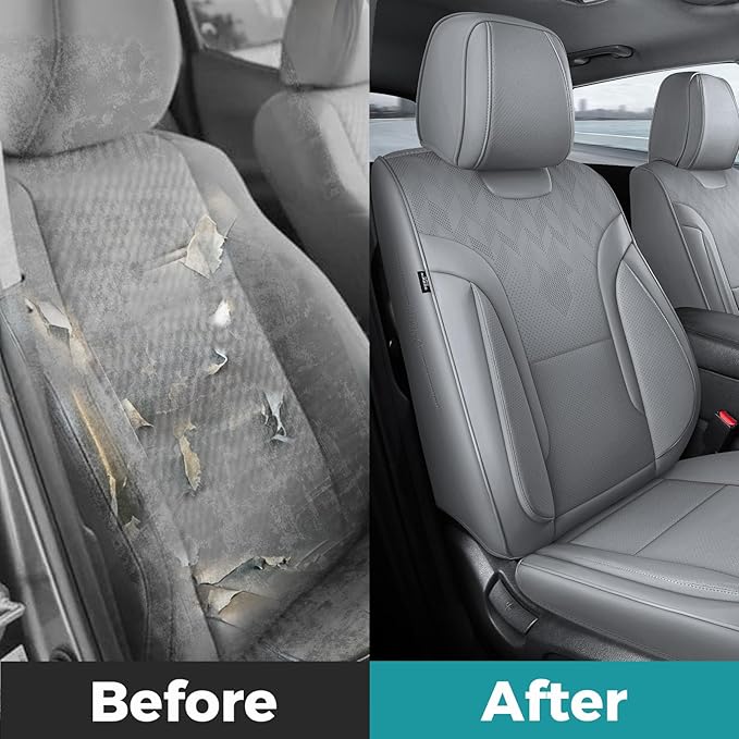 FEINEPRO Grey Car Seat Covers Only Front 2pc - Breathable Faux Leather Universal Seat Covers for Cars, Automotive Protector Fit for Most Sedan SUV Pick-up Truck