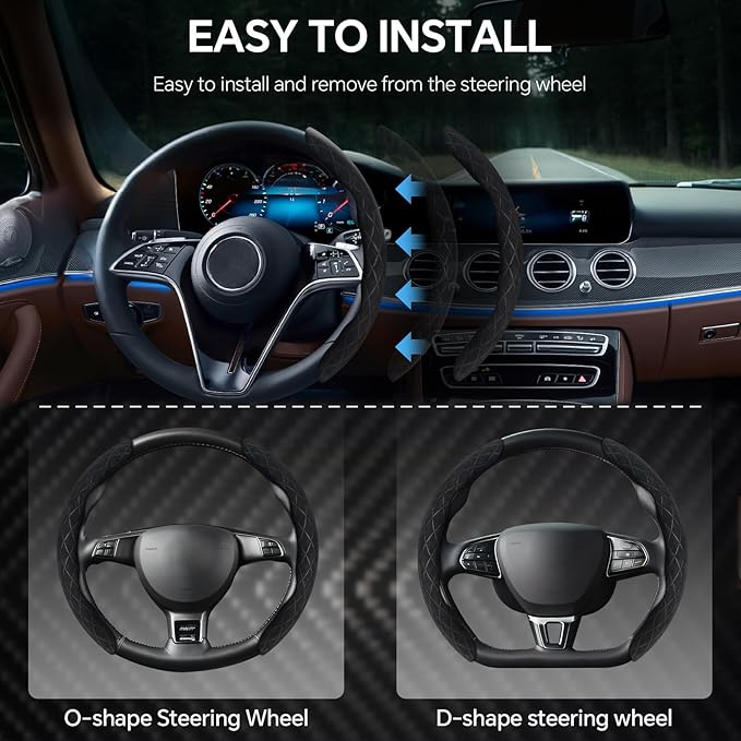 PAUUOOA 2 Piece Alcantara Steering Wheel Cover - Split Sport Design for D & O Shape Wheels, Soft Touch · Anti-Slip Grip · All Season Comfort · Durable Luxury Material for Performance Cars