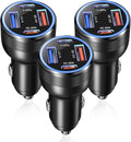 USB C Car Charger 65W, OKRAY 3-Pack 4-Port Type C Fast Car Phone Charger PD30W&QC3.0 Multiport 12v Cigarette Lighter Adapter for iPhone 17 Air 16e 16 15 14 13 12 Pro Max, iPad, Samsung Galaxy S25 S24