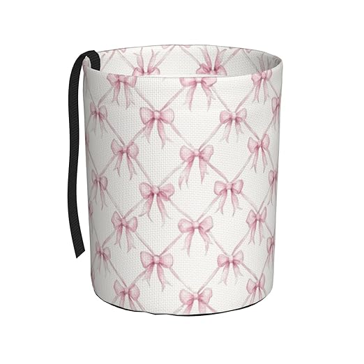 Pink Ribbon Bow Car Trash Can Leak-Proof Waterproof Hanging Trash Bin Collapsible Garbage Can for Car Accessories Travelling Camping