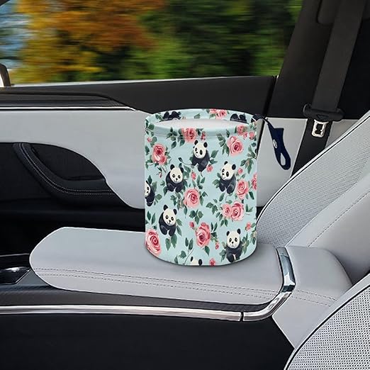 Brosoneto Panda Flower Car Trash Can Cute Garbage Bin Hanging Portable Dustbin Bin Waste Basket Collapsible Small Trash Can Easy to Clean