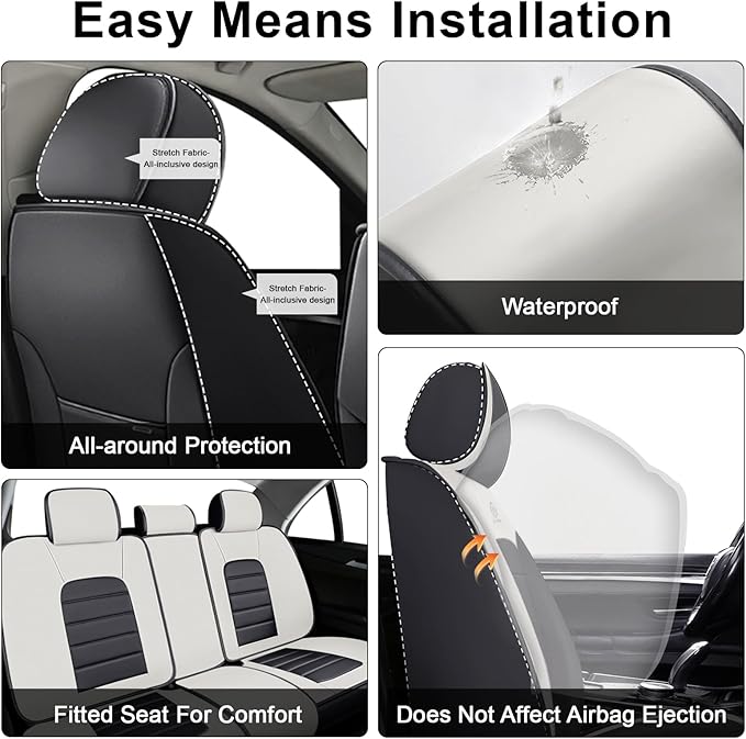 AREKA 5 Car Seat Covers for Honda Accord 2003-2026 Breathable Leather,Waterproof Car Seat Protectors with Comfort Headrest Pillows,Automotive Vehicle Cushion with Storage Pockets (Luxury,Gray)