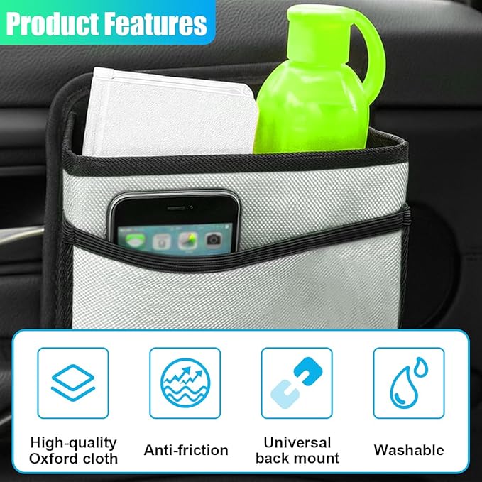 Car Trash Can, Foldable Waterproof Leather Trash Bin Garbage Organizer, Multi-Pocket Mini Hanging Storage Container, Universal Auto Interior Accessories for Cars, SUVs, Trucks (Grey)