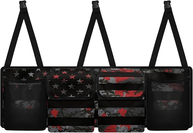 CLOHOMIN American Flag Car Truck Organizer Red Camo Cargo Storage Bag with 4 Pockets Collapsible Backseat Hanging Organizer Fashion Car Accessories for Women Men