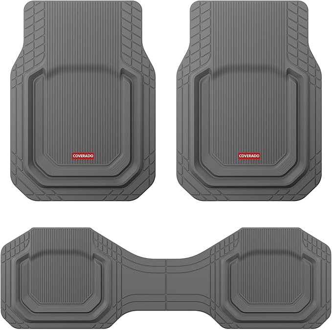 Coverado Heavy Duty Car Floor Mats, Deep Dish Car Mats Full Sets, Durable Waterproof Floor Mats, Trim to Fit Automotive Mats, Universal Car Accessories for Cars SUV Trucks Sedans Vans, Gray, 3pcs