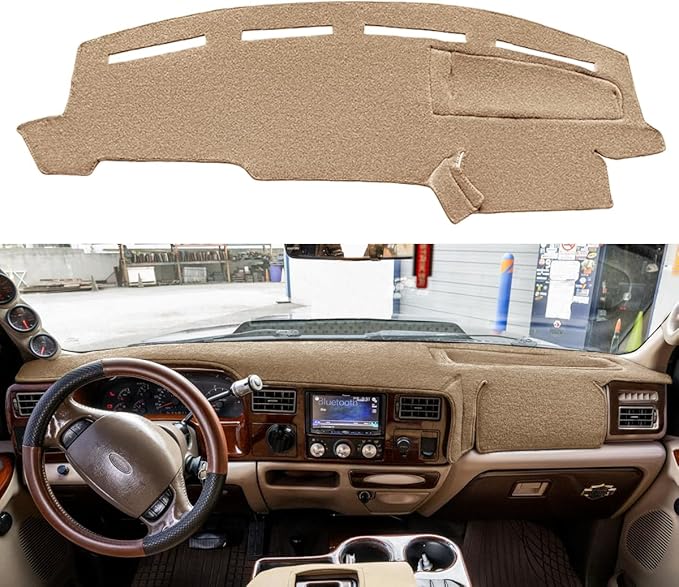 Yiz Dashboard Cover Dash Cover Mat Pad Carpet Custom Fit for Ford F250 F350 F450 Super Duty 1999 2000 2001 2002 2003 2004 / Ford Excursion 2000-2005 (Beige) Y72