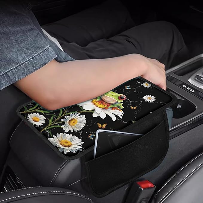 CLOHOMIN Funny Frog Car Arm Rest Cover Pad Daisy Car Center Console Armrest Pad Cover Universal Automobile Armrest Protector Fit Most Vehicle Auto Interior Accessories