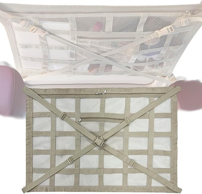 Overhead Car Organizer, Compatible with Chevrolet Silverado Pickup Truck 2019-2025 Car Roof Storage Net Universal Car Ceiling Storage for Camping Storage Bag,Beige-Medium