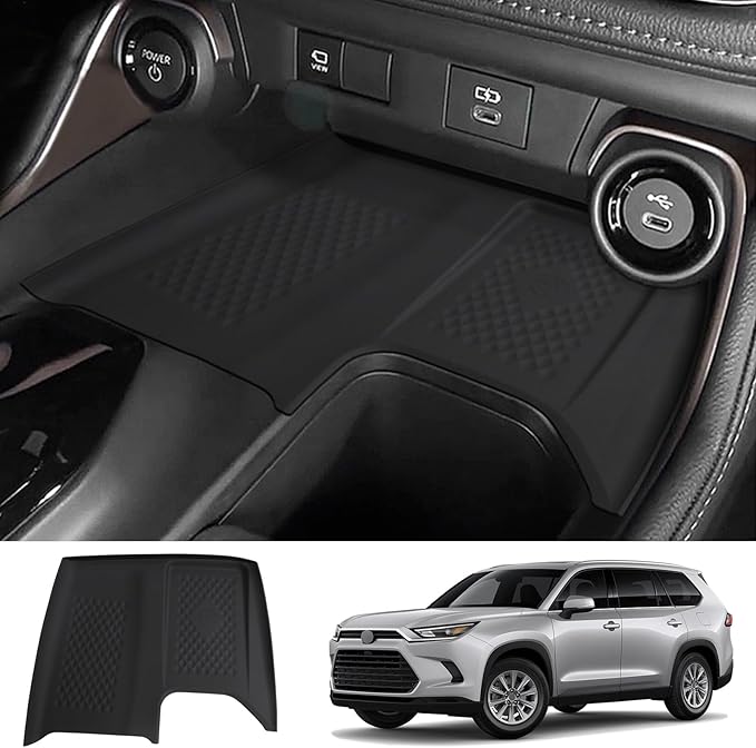 Center Console Wireless Charging Pad Fit for Toyota Grand Highlander 2024 2025 Silicone Non-Slip Wireless Charger Tray Protective Mat Interior Accessories