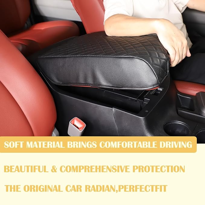 Armrest Box Cover, Center Console Armrest Cover Kit Compatible with Toyota Tundra 2007-2013 & Toyota Sequoia 2008-2015, Console Armrest Cushion Automotive Customized Console Armrest Cushion (leather)