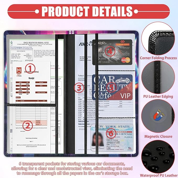 Car Registration and Insurance Card Holder for Women Men, Waterproof PU Leather Glove Box Car Organizer with Magnetic Shut, Vehicle Document Holder for Driver License,Cards, Alpaca Pattern