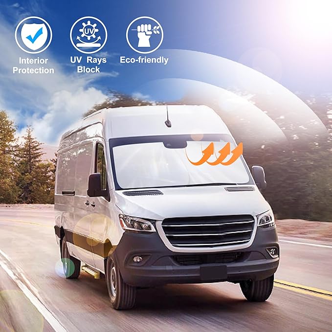 Windshield Sun Shade Foldable Sun Visor Protector Custom Fit 2007-2024 2025 Mercedes Benz Sprinter Freightliner Cargo Crew Passenger Motorhome Accessories