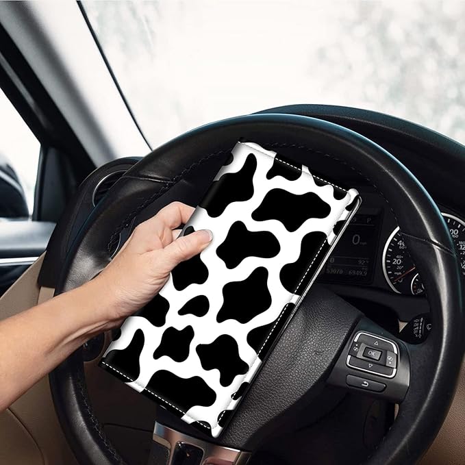 Mxfdegf Car Registration and Insurance Holder, Leather Car Glove Box Organizer, Cool Car Accessories for ID, Driver's License Cards & Essential Document, business cards, Men&Women,Cute Cow