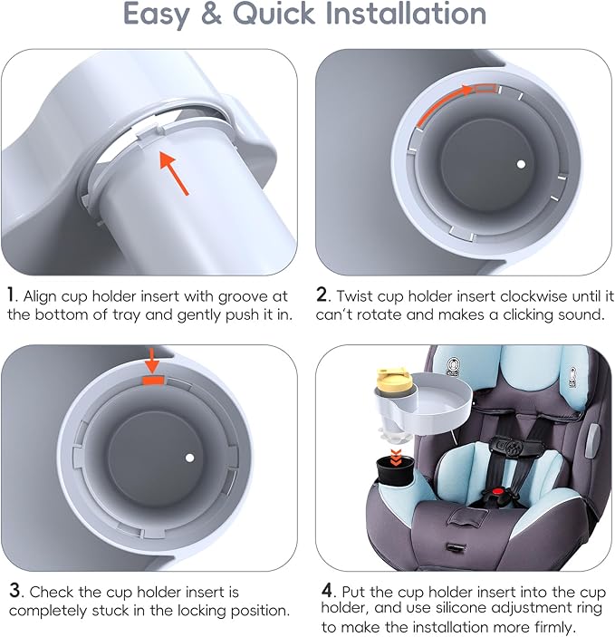 2PCS Resptasski Car Seat Cup Holder Snack Tray for Kids – Travel Tray for Car, Booster, Stroller, Outdoor Essentials Kit. Universal Adjustable Tray with Detachable Base for Snacks, Toys, Food (Grey)
