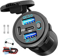 Quad-Port 12V USB Outlet with Switch & LED - 78W Dual QC3.0 & Dual PD3.0 USB C Car Charger Socket for RV Motorcycle Marine Truck Golf Cart Boat Accessories