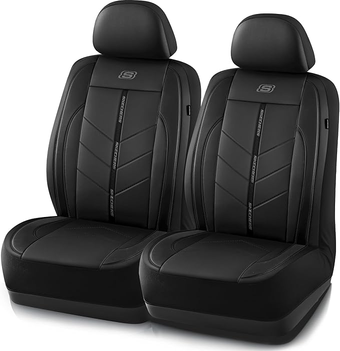 Skechers Car Seat Covers,Luxury Faux Leather Seat Covers,Waterproof Anti Slip Car Seat Protector Front Seats,Car Accessories Airbag Universal Fit for Most Cars,Vans,Trucks,SUV,Black