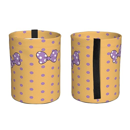 Cute Yellow Polka Dots Purple Bow Car Trash Can Garbage Cans Foldable,Small Hanging Car Organizer Storage Bag Leak Proof, Auto Back Seat Trash Bin Universal for Truck, SUV, Outdoor Travel