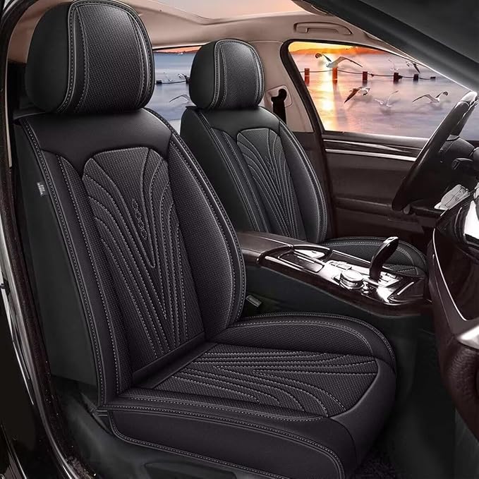 DISUTOGO Full Set Seat Covers Fit for Nissan Rogue Sport 2017-2022 Waterproof Faux Leather Automotive Cushion Protector Car seat Covers Compatible Airbag(5 Seats, Black)