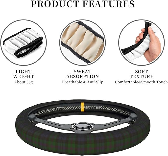Thickened Elastic Steering Wheel Cover, Baird Clan Tartan Plaid Ultra, Soft, Breathable, Fit for Cars, SUVs, Trucks, Stylish Comfortable Grip