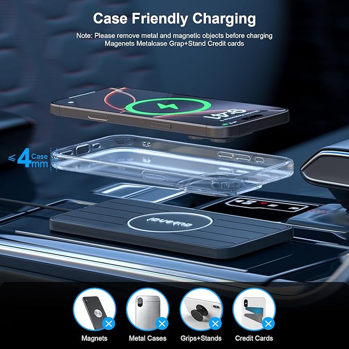 Wireless Car Charger Pad, 15W Fast Charging Pad with 70cm Extension Cable, Non Slip Car Wireless Phone Charger Mat Compatible with iPhone 16/15/14/13, AirPods, Samsung S25 S24(Extension USB-A)