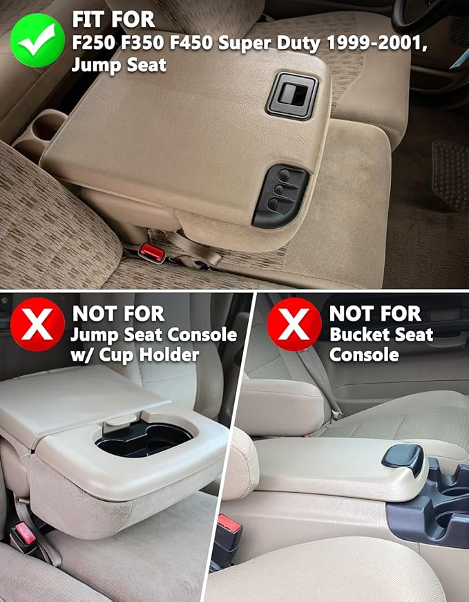 KBH Center Console Armrest Cover for Ford F250 F350 F450 Super Duty 1999-2001 Jump Seat, Arm Rest Cushion Pad Protector, Anti-Scratch, Black