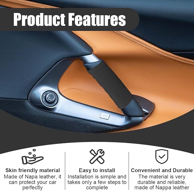 2PCS Car Grab Handle Cover, Anti-Scratch Auto Inner Front Rear Door Pull Handle Cover, PU Leather Door Grip Gloves Protector Auto Interior Decoration Accessories for Car, Truck, SUV (Black)