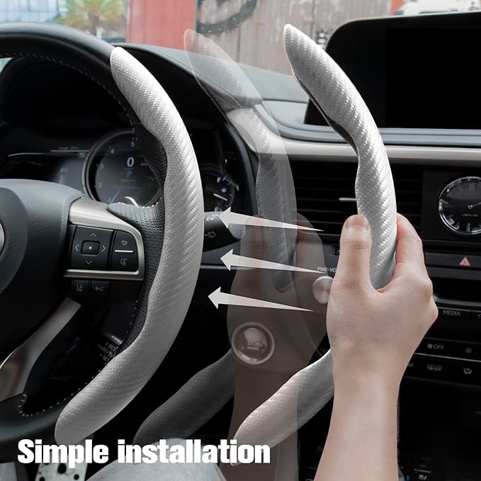 Amiss Carbon Fiber Anti-Skid Steering Wheel Cover, Universal 99% Car Wheel Cover Protector