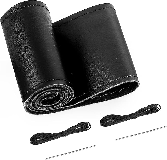 BELINOUS Universal Auto Car Stitch Steering Wheel Cover (Size M4, Black)