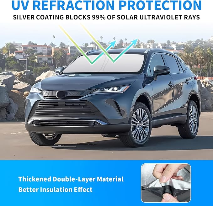 Thickened 2-Layer Front Windshield Sun Shade Compatible for Venza XU80 2020-2025, Foldable Custom Fit Sunshade Blocks 99% Heat, Keeps Car Interior Cool (for Venza XU80 2020-2025)