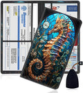 Car Registration and Insurance Holder, PU Leather Auto Document Holder for Men&Women, Vehicle Glove Box Compartment Organizer with Magnetic Shut for Driver's License, Vintage Seahorse Pattern